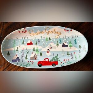 Festive Holiday Serving Platter with Red Truck Design